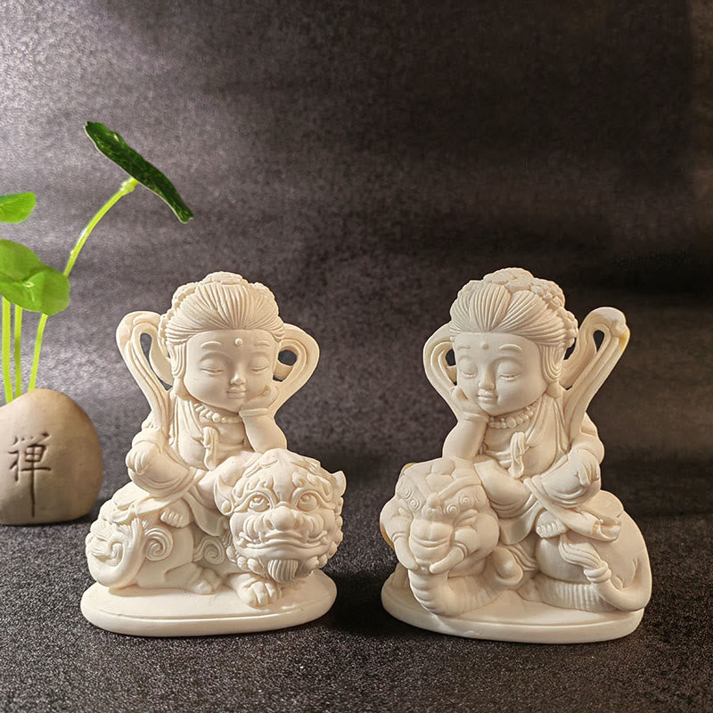 Buddha Stones Mini Avorio Frutta Tathagata Buddha Lotus Kwan Yin Avalokitesvara Manjusri Samantabhadra Serenity Desk Decorazione - 2 pezzi Manjusri e Samantabhadra 10*7,5*5 cm - image 21