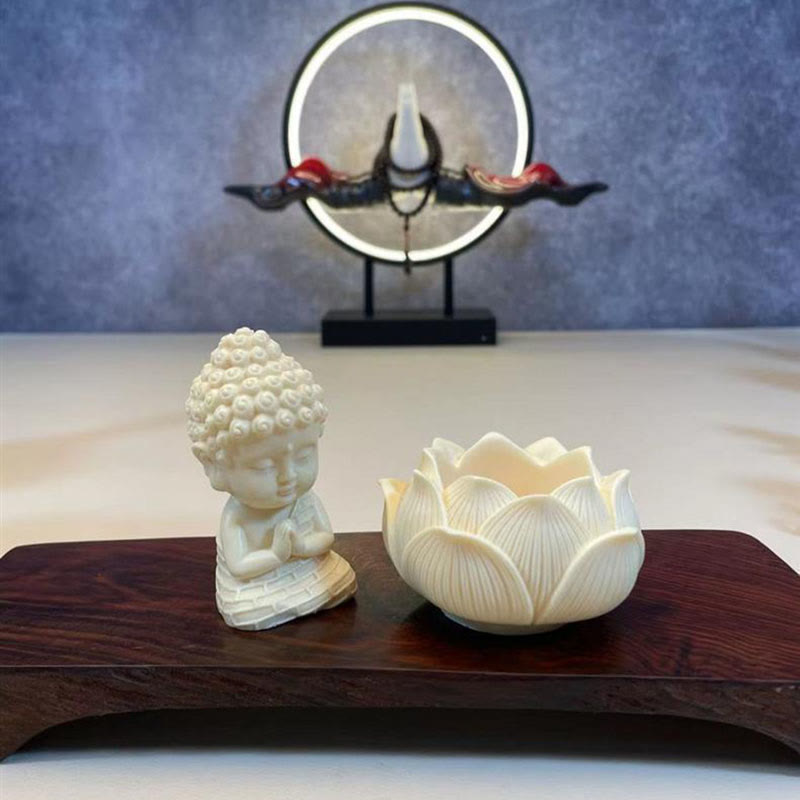 Buddha Stones Mini Avorio Frutta Tathagata Buddha Lotus Kwan Yin Avalokitesvara Manjusri Samantabhadra Serenity Desk Decorazione