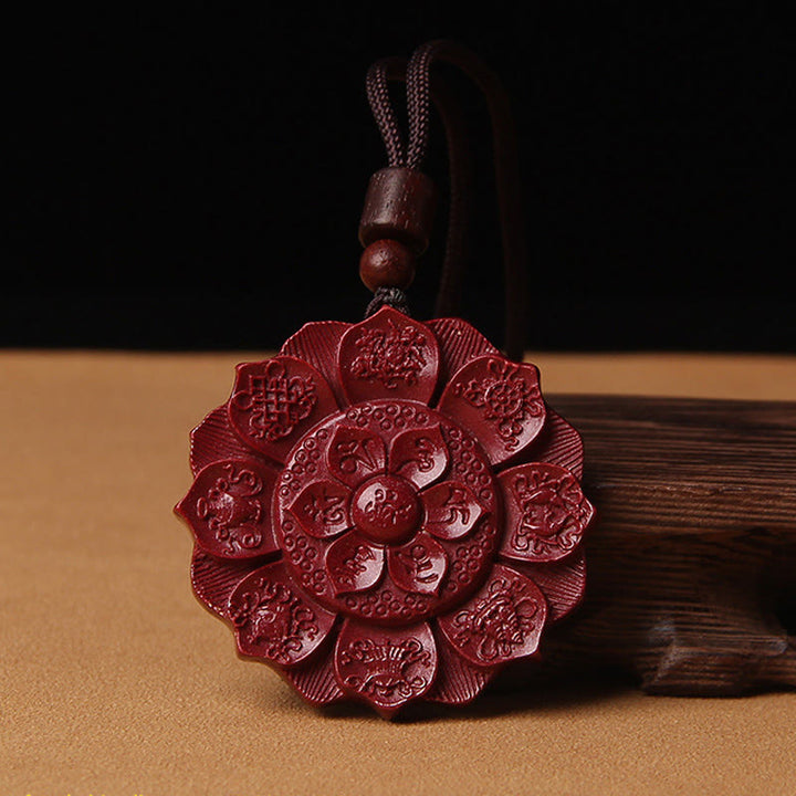 Buddha Stones Cinabro naturale Loto Om Mani Padme Hum Benedizione Collana Corda Pendente