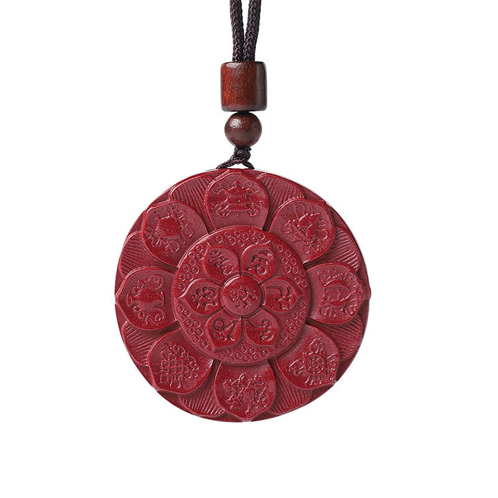 Buddha Stones Cinabro naturale Loto Om Mani Padme Hum Benedizione Collana Corda Pendente