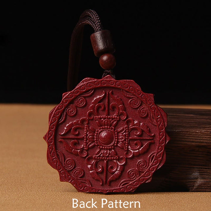 Buddha Stones Cinabro naturale Loto Om Mani Padme Hum Benedizione Collana Corda Pendente