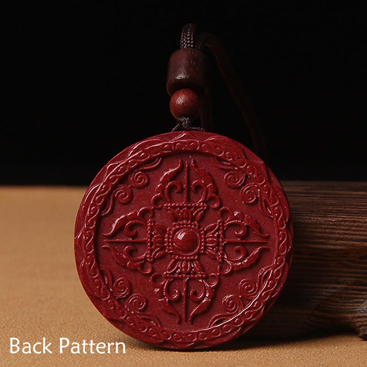Buddha Stones Cinabro naturale Loto Om Mani Padme Hum Benedizione Collana Corda Pendente