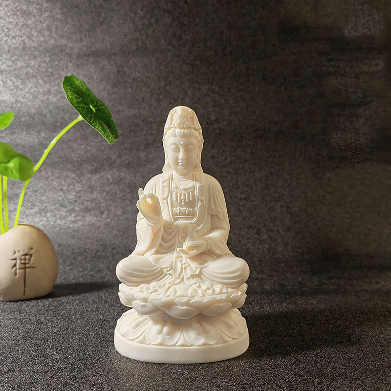 Buddha Stones Mini Avorio Frutta Tathagata Buddha Lotus Kwan Yin Avalokitesvara Manjusri Samantabhadra Serenity Desk Decorazione - Avalokitesvara Guanyin 13*7.5*6.5cm - image 12