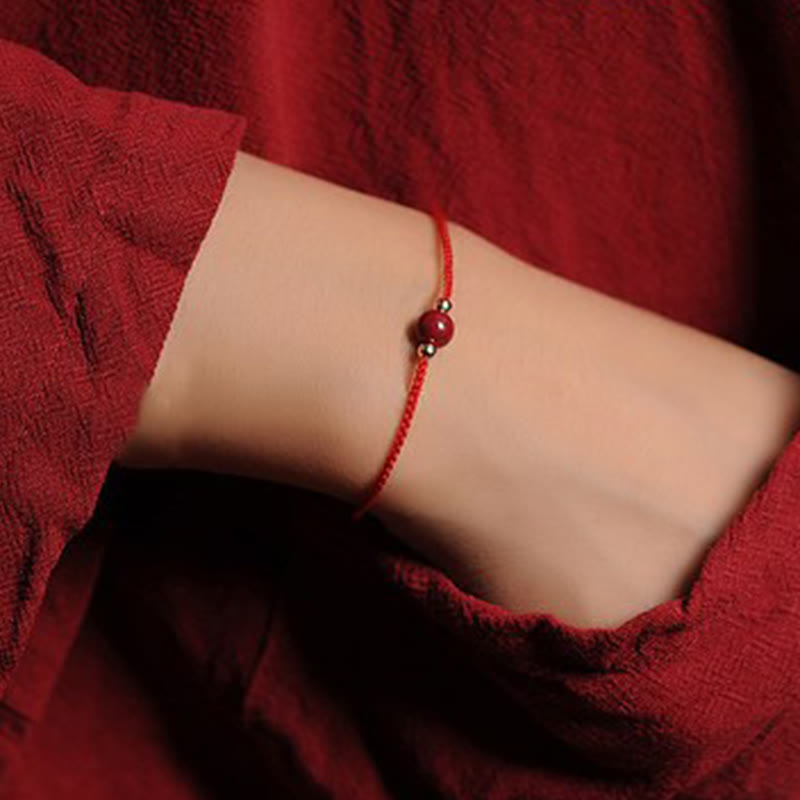 Bracciale intrecciato con corda di benedizione in cinabro naturale placcato oro 14K Buddha Stones