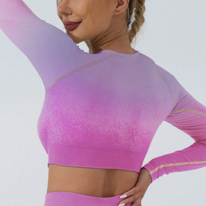 Maglietta corta a maniche lunghe con motivo a Buddha Stones, reggiseno, leggings, pantaloni, fitness e yoga. - Superiore - Viola Rosa - US4, UK/AU8, EU36 (L) - image 10