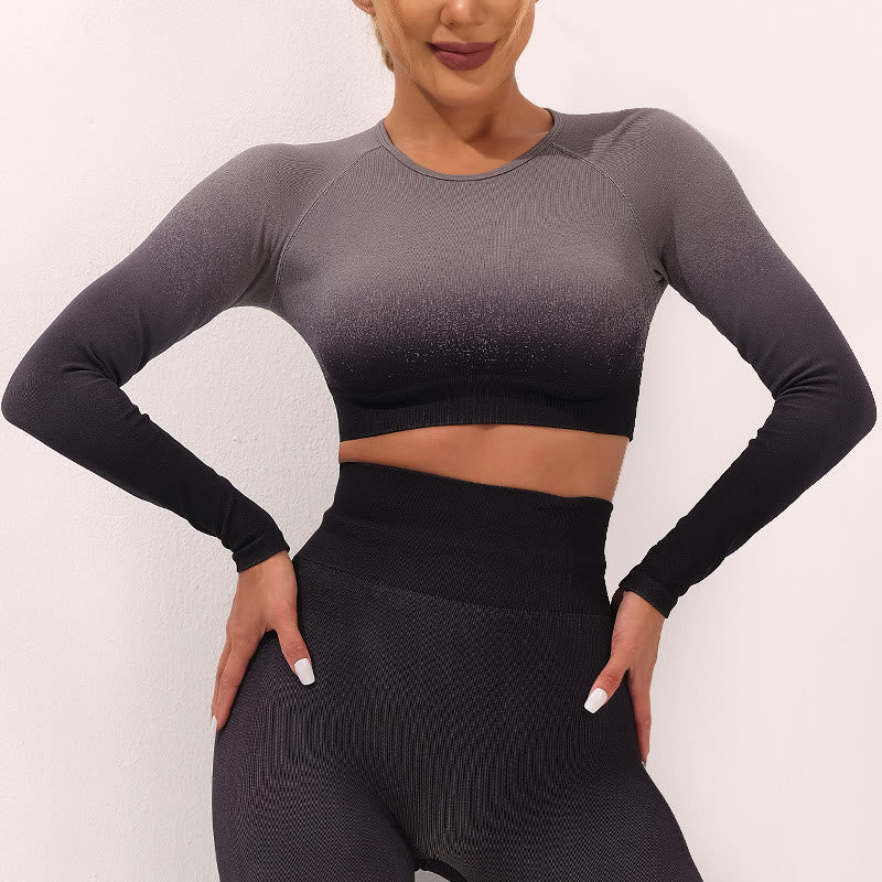 Maglietta corta a maniche lunghe con motivo a Buddha Stones, reggiseno, leggings, pantaloni, fitness e yoga. - Superiore - Nero Grigio - US4, UK/AU8, EU36 (L) - image 3