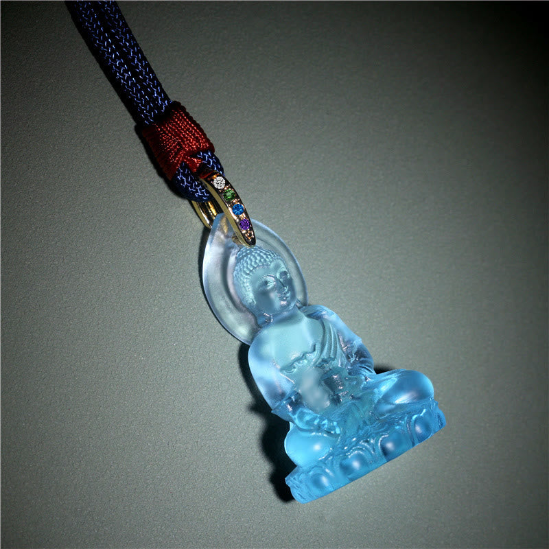 Buddha Stones Buddha Tathagata blu Buddha della medicina Liuli cristallo amuleto della serenità collana pendente - image 3