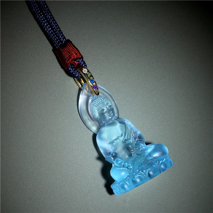Buddha Stones Buddha Tathagata blu Buddha della medicina Liuli cristallo amuleto della serenità collana pendente - image 3