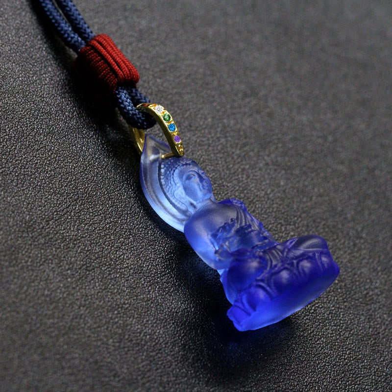 Buddha Stones Buddha Tathagata blu Buddha della medicina Liuli cristallo amuleto della serenità collana pendente - image 16