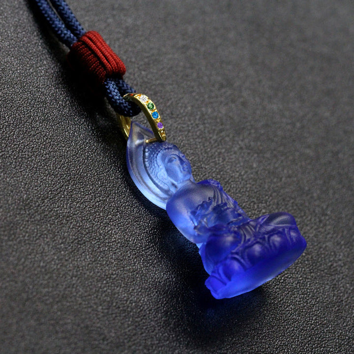 Buddha Stones Buddha Tathagata blu Buddha della medicina Liuli cristallo amuleto della serenità collana pendente - image 16
