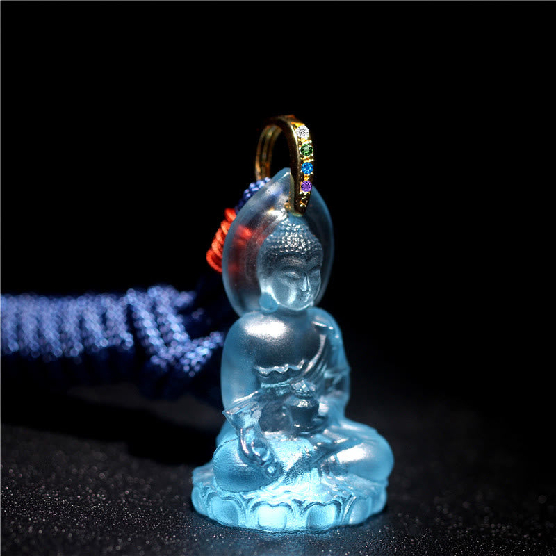 Buddha Stones Buddha Tathagata blu Buddha della medicina Liuli cristallo amuleto della serenità collana pendente - Buddha Tathagata azzurro - image 1