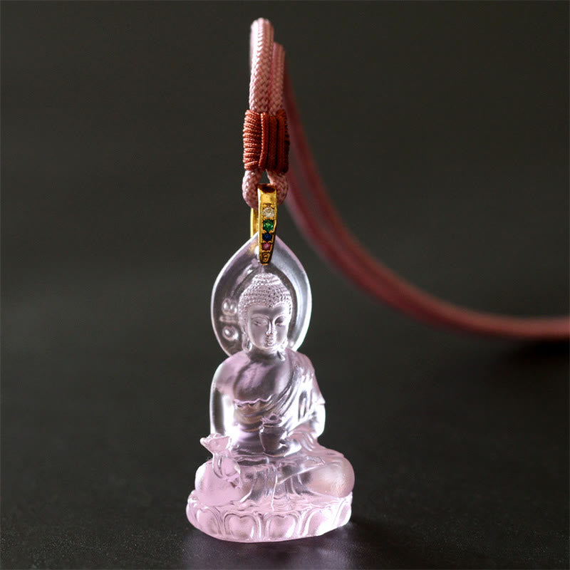 Buddha Stones Buddha Tathagata blu Buddha della medicina Liuli cristallo amuleto della serenità collana pendente - Buddha della medicina rosa - image 18