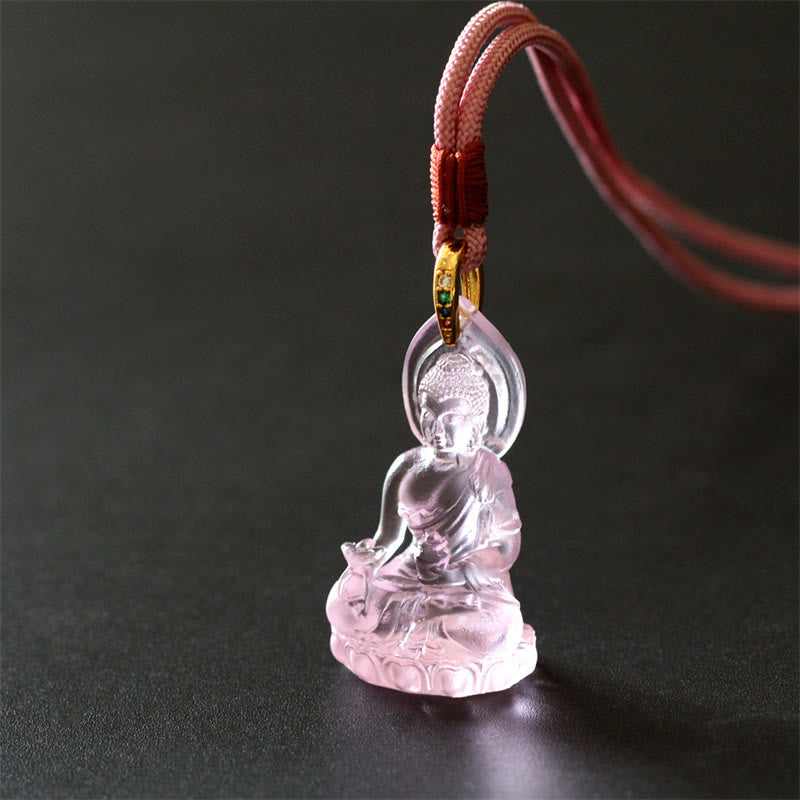 Buddha Stones Buddha Tathagata blu Buddha della medicina Liuli cristallo amuleto della serenità collana pendente - image 19