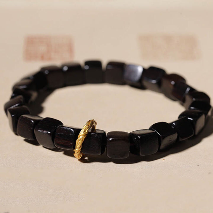 Braccialetto Buddha Stones Tibetan Ebony Wood Square Beads Peace Calm