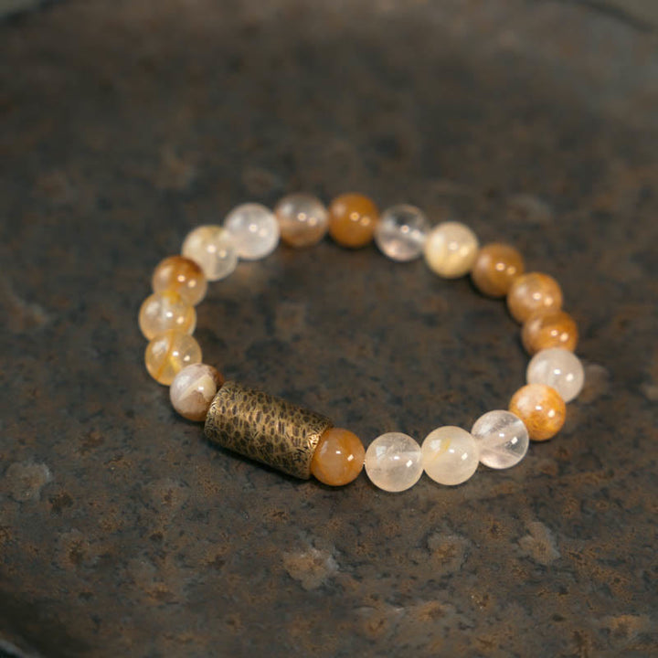 Buddha Stones Cristallo bianco Quarzo ematoide rosso Quarzo rutilato oro Braccialetto di protezione Phantom viola