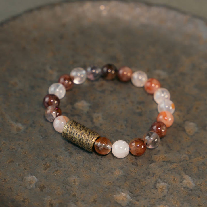Buddha Stones Cristallo bianco Quarzo ematoide rosso Quarzo rutilato oro Braccialetto di protezione Phantom viola