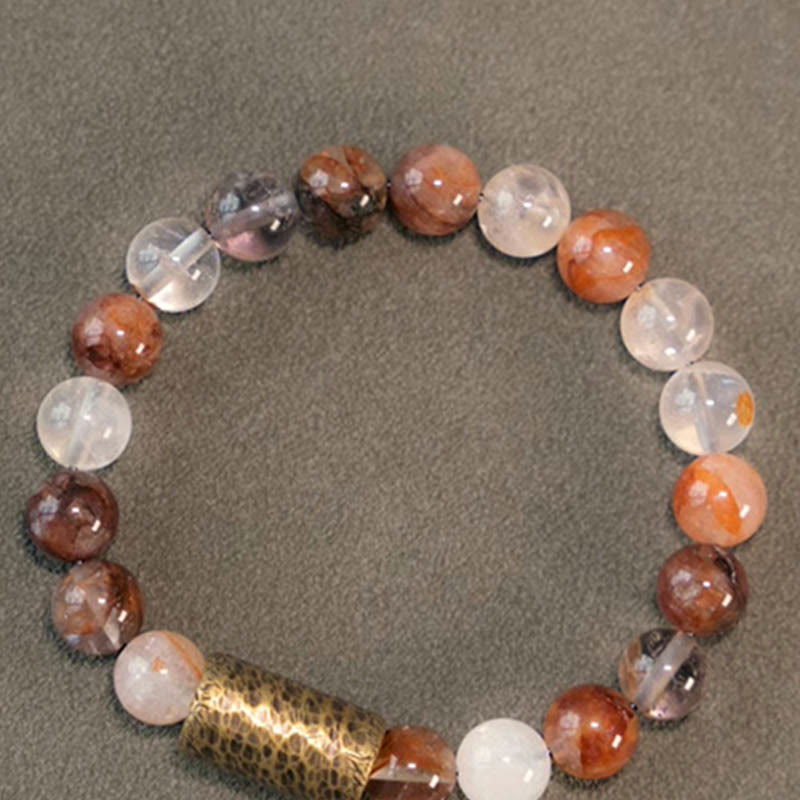 Buddha Stones Cristallo bianco Quarzo ematoide rosso Quarzo rutilato oro Braccialetto di protezione Phantom viola