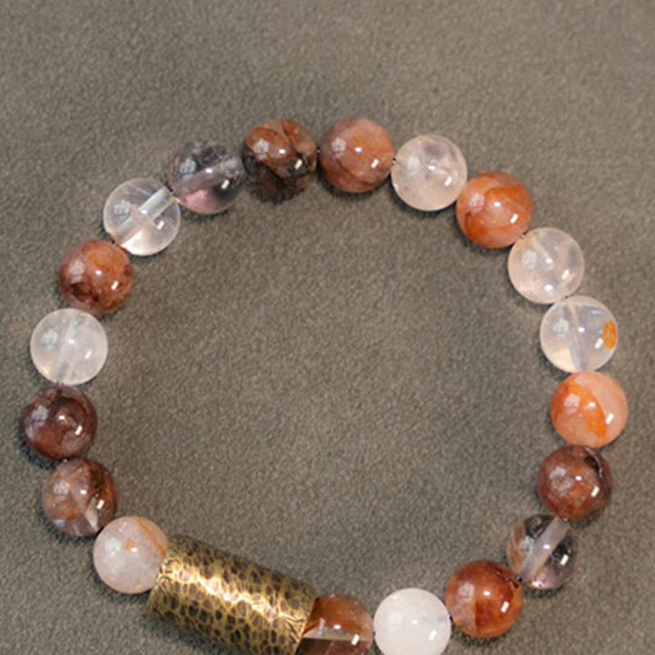Buddha Stones Cristallo bianco Quarzo ematoide rosso Quarzo rutilato oro Braccialetto di protezione Phantom viola