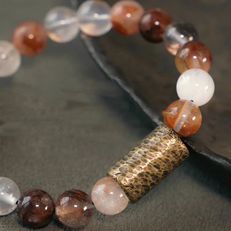 Buddha Stones Cristallo bianco Quarzo ematoide rosso Quarzo rutilato oro Braccialetto di protezione Phantom viola