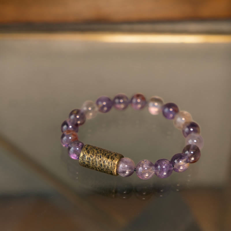 Buddha Stones Cristallo bianco Quarzo ematoide rosso Quarzo rutilato oro Braccialetto di protezione Phantom viola