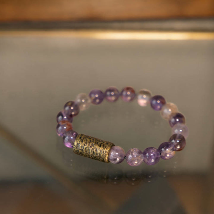 Buddha Stones Cristallo bianco Quarzo ematoide rosso Quarzo rutilato oro Braccialetto di protezione Phantom viola