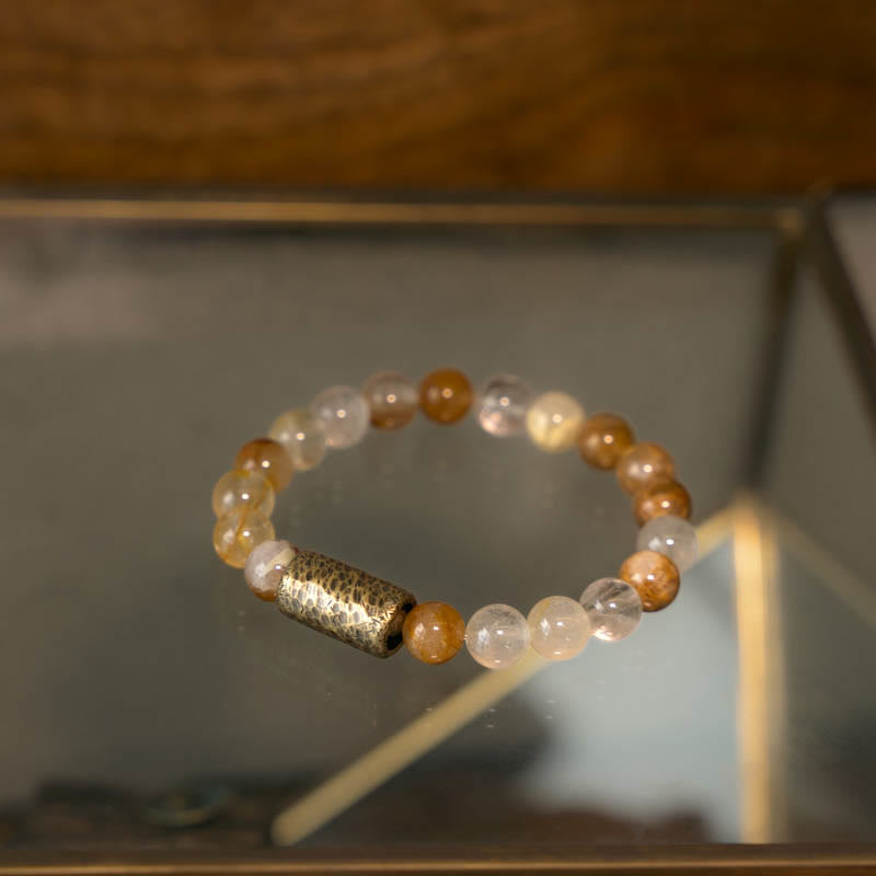 Buddha Stones Cristallo bianco Quarzo ematoide rosso Quarzo rutilato oro Braccialetto di protezione Phantom viola