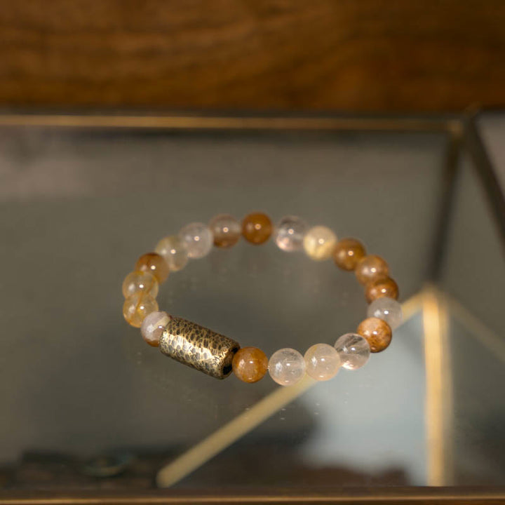Buddha Stones Cristallo bianco Quarzo ematoide rosso Quarzo rutilato oro Braccialetto di protezione Phantom viola
