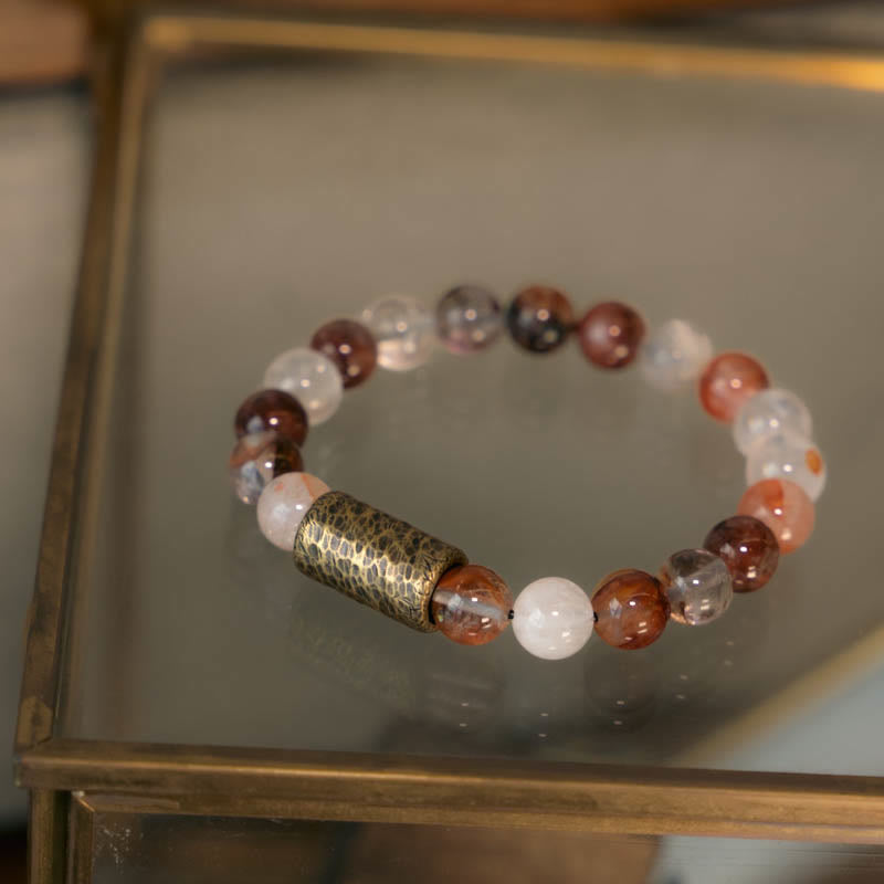Buddha Stones Cristallo bianco Quarzo ematoide rosso Quarzo rutilato oro Braccialetto di protezione Phantom viola