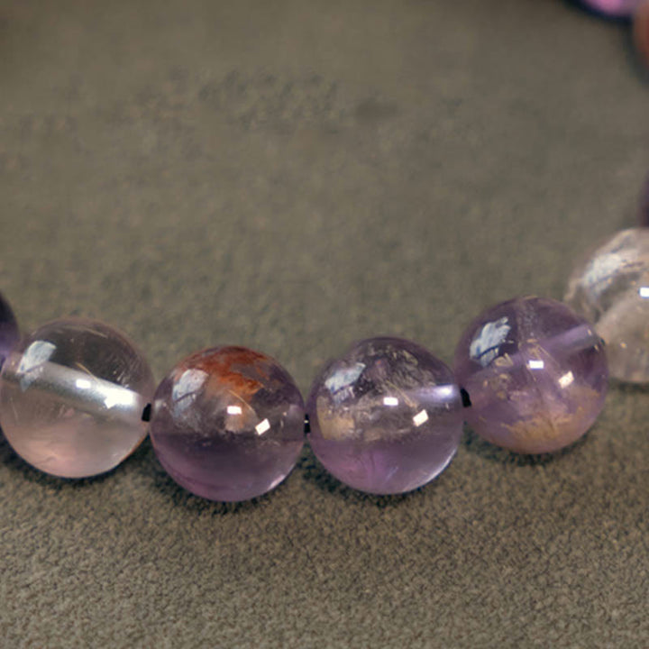 Buddha Stones Cristallo bianco Quarzo ematoide rosso Quarzo rutilato oro Braccialetto di protezione Phantom viola