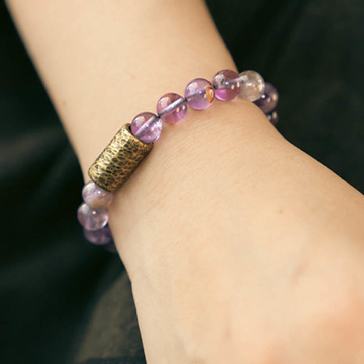 Buddha Stones Cristallo bianco Quarzo ematoide rosso Quarzo rutilato oro Braccialetto di protezione Phantom viola