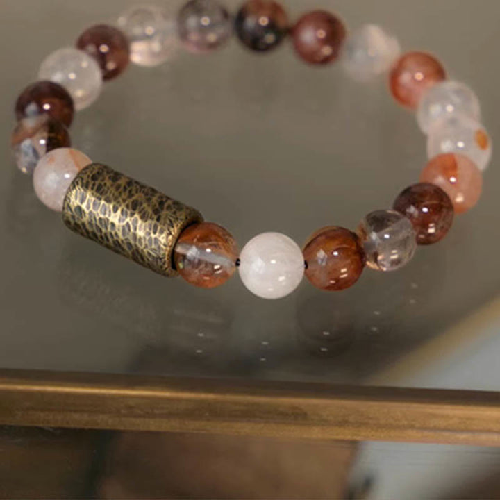 Buddha Stones Cristallo bianco Quarzo ematoide rosso Quarzo rutilato oro Braccialetto di protezione Phantom viola