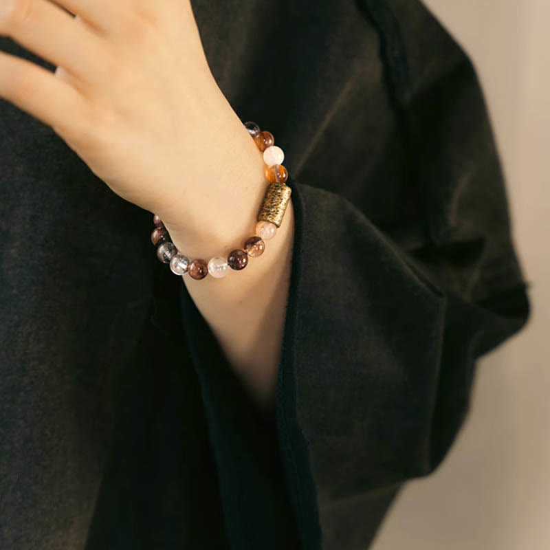 Buddha Stones Cristallo bianco Quarzo ematoide rosso Quarzo rutilato oro Braccialetto di protezione Phantom viola