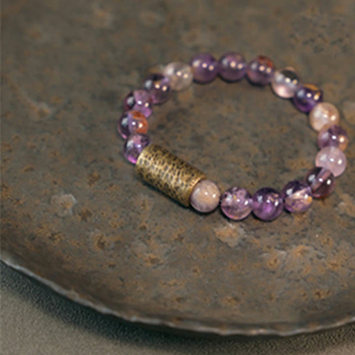 Buddha Stones Cristallo bianco Quarzo ematoide rosso Quarzo rutilato oro Braccialetto di protezione Phantom viola