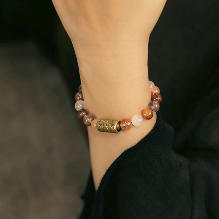 Buddha Stones Cristallo bianco Quarzo ematoide rosso Quarzo rutilato oro Braccialetto di protezione Phantom viola