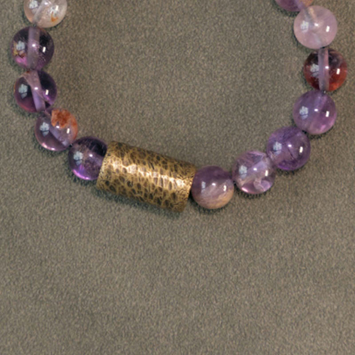 Buddha Stones Cristallo bianco Quarzo ematoide rosso Quarzo rutilato oro Braccialetto di protezione Phantom viola