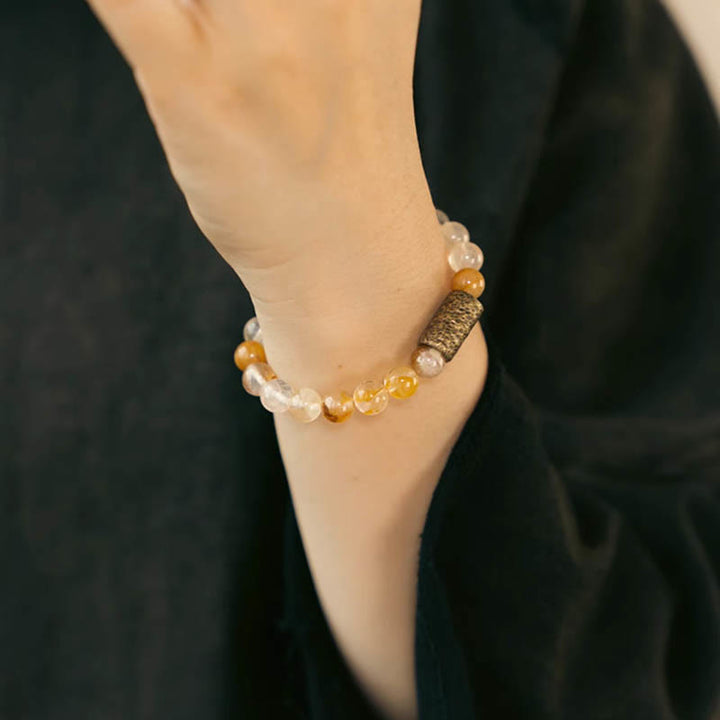 Buddha Stones Cristallo bianco Quarzo ematoide rosso Quarzo rutilato oro Braccialetto di protezione Phantom viola