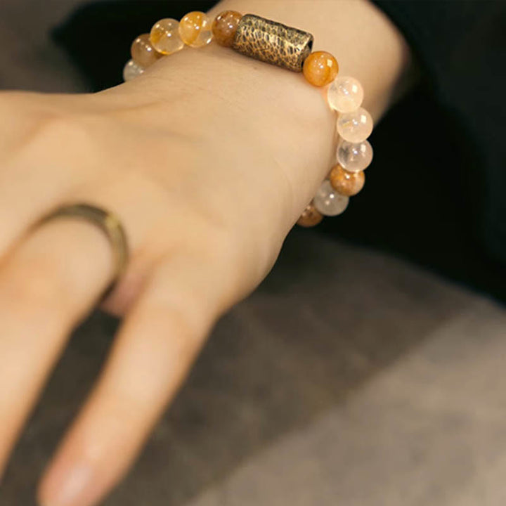Buddha Stones Cristallo bianco Quarzo ematoide rosso Quarzo rutilato oro Braccialetto di protezione Phantom viola