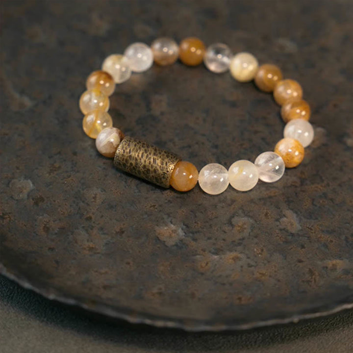 Buddha Stones Cristallo bianco Quarzo ematoide rosso Quarzo rutilato oro Braccialetto di protezione Phantom viola