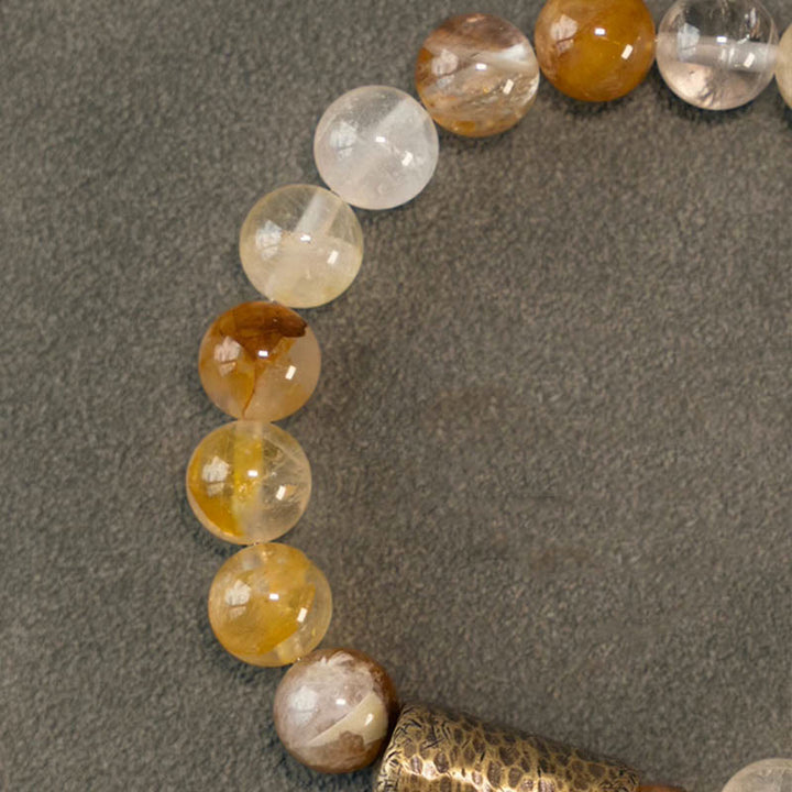 Buddha Stones Cristallo bianco Quarzo ematoide rosso Quarzo rutilato oro Braccialetto di protezione Phantom viola