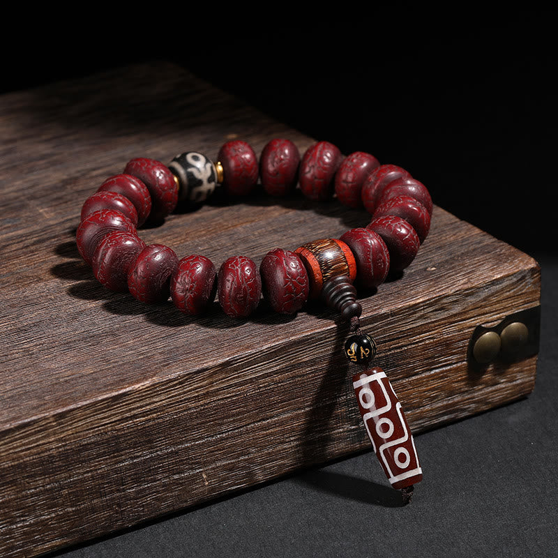 Buddha Stones Tibet Bodhi Seed Dzi Bead Braccialetto della fortuna del leone danzante Mala del polso