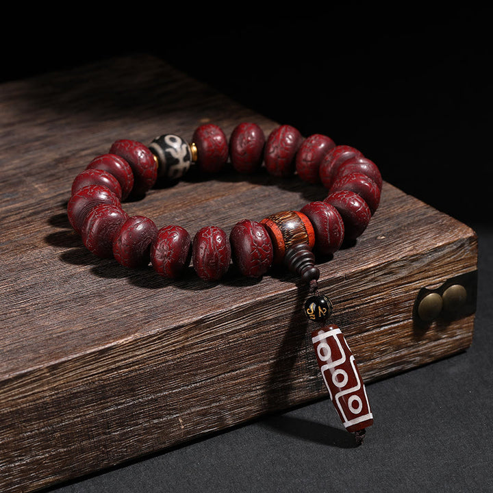 Buddha Stones Tibet Bodhi Seed Dzi Bead Braccialetto della fortuna del leone danzante Mala del polso