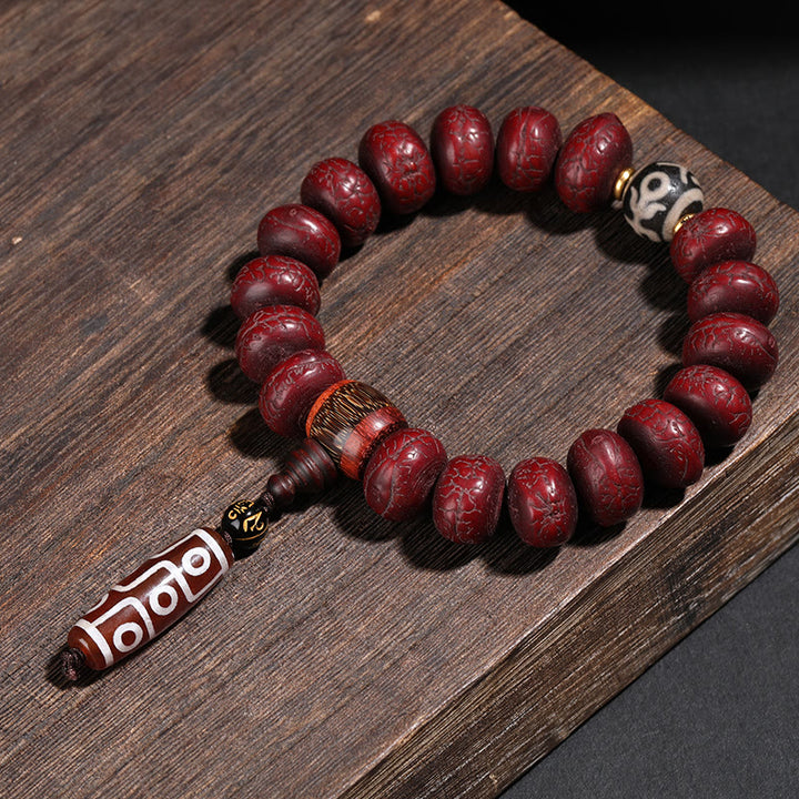 Buddha Stones Tibet Bodhi Seed Dzi Bead Braccialetto della fortuna del leone danzante Mala del polso