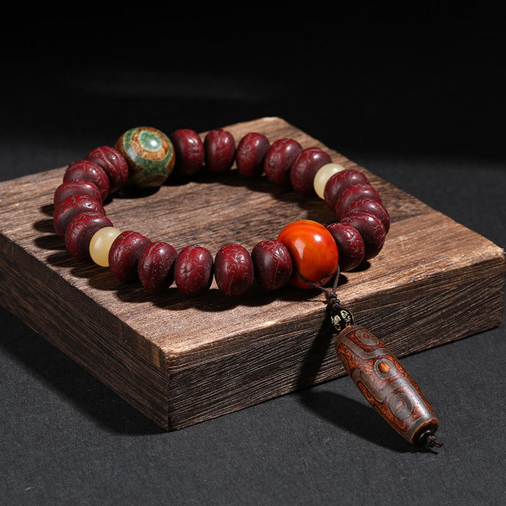 Buddha Stones Tibet Bodhi Seed Dzi Bead Braccialetto della fortuna del leone danzante Mala del polso