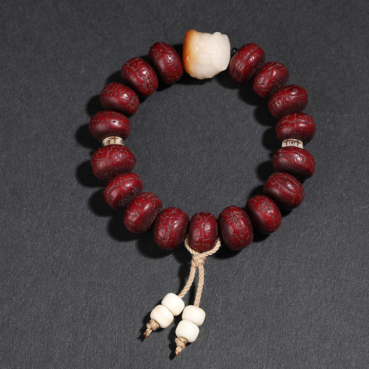Buddha Stones Tibet Bodhi Seed Dzi Bead Braccialetto della fortuna del leone danzante Mala del polso