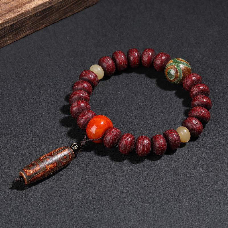 Buddha Stones Tibet Bodhi Seed Dzi Bead Braccialetto della fortuna del leone danzante Mala del polso