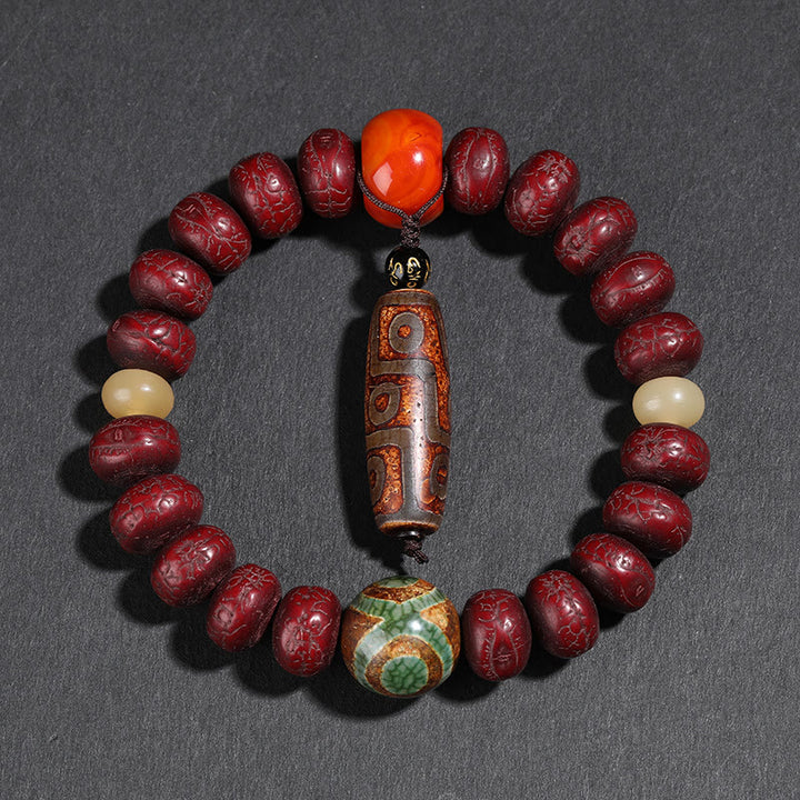 Buddha Stones Tibet Bodhi Seed Dzi Bead Braccialetto della fortuna del leone danzante Mala del polso
