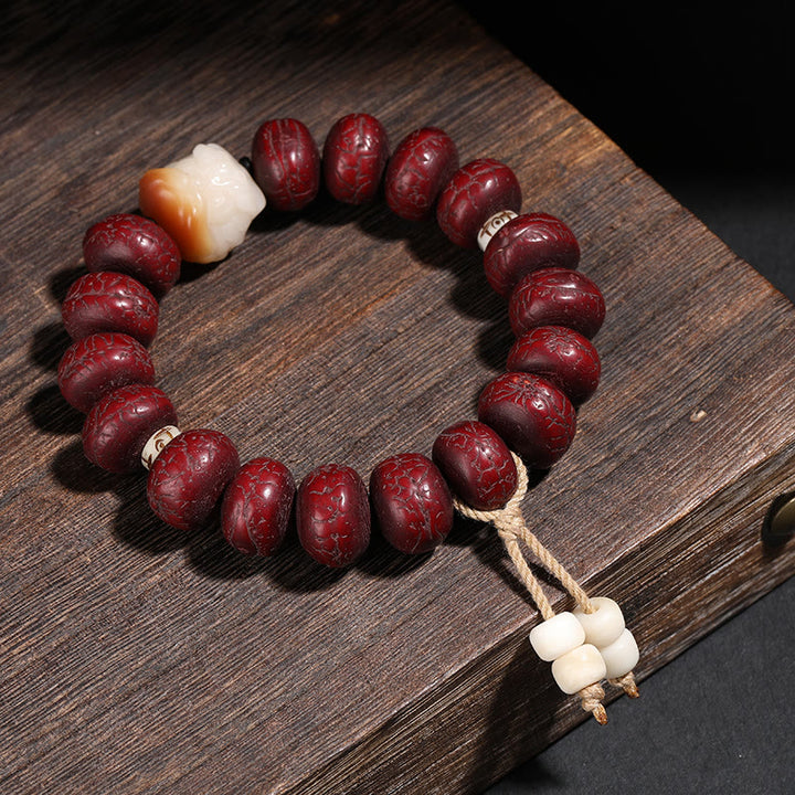 Buddha Stones Tibet Bodhi Seed Dzi Bead Braccialetto della fortuna del leone danzante Mala del polso
