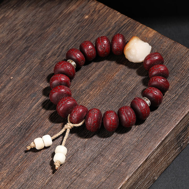 Buddha Stones Tibet Bodhi Seed Dzi Bead Braccialetto della fortuna del leone danzante Mala del polso