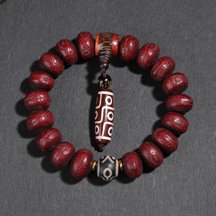 Buddha Stones Tibet Bodhi Seed Dzi Bead Braccialetto della fortuna del leone danzante Mala del polso