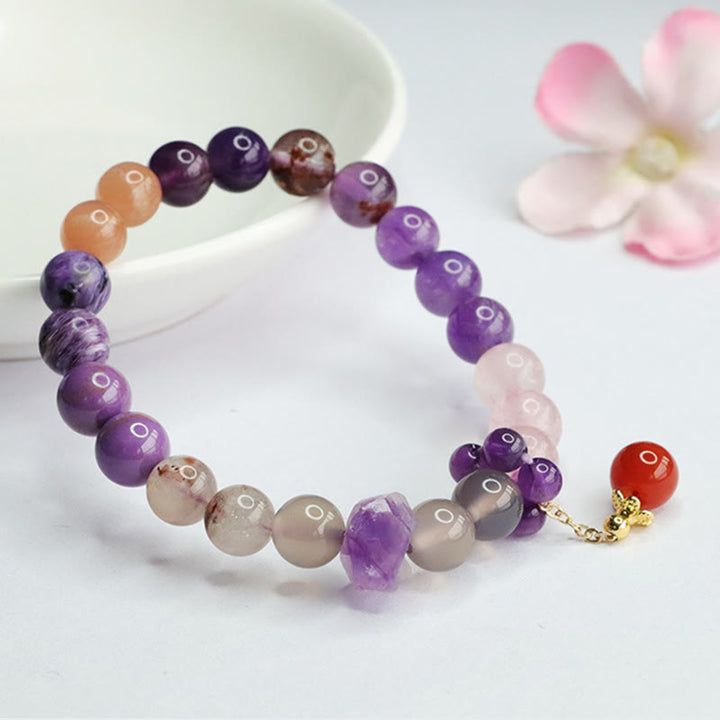 Braccialetto con ciondolo di perline di guarigione Buddha Stones Natural Ametista Crystal Inner Peace